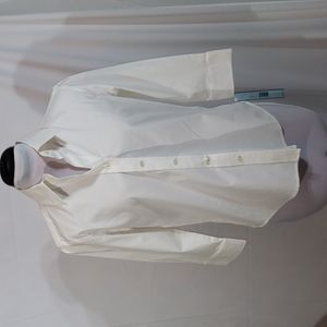 NWT Perry Ellis White Button Down Stretch 3/4 Sleeve Collared Top Size 4